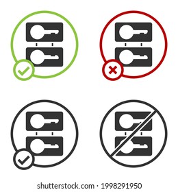 Black Metal mold plates for casting keys icon isolated on white background. Set for mass production and forgery of the keys. Circle button. Vector Illustration
