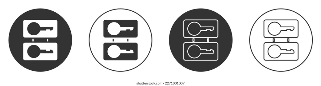 Placas de molde de metal negro para el icono de las teclas de fundición aisladas en fondo blanco. Establecida para la producción en masa y la falsificación de las llaves. Botón Círculo. Ilustración vectorial