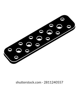 A black metal object featuring multiple circular holes arranged in a pattern, set against a plain background, emphasizing its shape and design.
