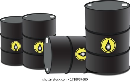 Black metal oil barrel with black oil drop isolated on white background. Vector illustration