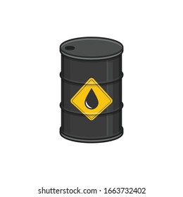 Black metal oil barrel in flat style. Steel keg isolated on white background. Oil icon. Vector illustration EPS 10.