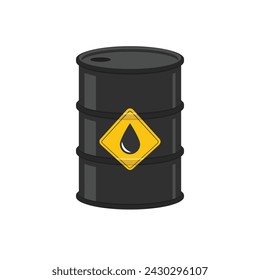 Black metal oil barrel in flat style. Steel keg isolated on white background. Oil icon. Vector illustration EPS 10.