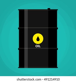 black metal oil barrel with logo icon with green background. illustration in flat style