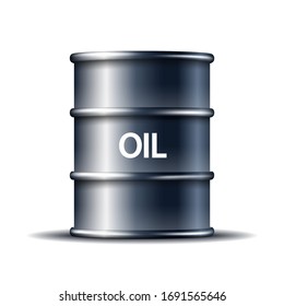 Black metal oil barrel with word OIL isolated on white background. Vector illustration