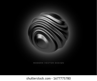 Black metal organic shape 3d sphere isolated on white background. Trend design for web pages, posters, flyers, booklets, magazine covers, presentations. Vector illustration EPS10