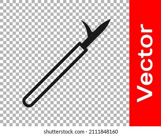 Black Metal pike pole with wooden handle icon isolated on transparent background. Spear, pickaxe, hook hand extinguishing instrument and tool for fireman.  Vector