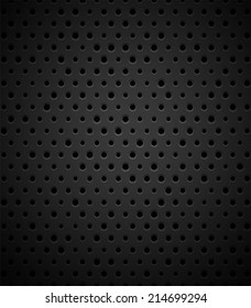 Black metal or plastic texture with holes, pattern background vector illustration