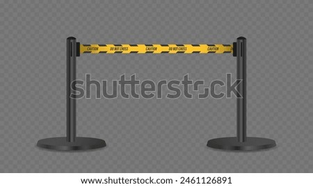 Black Metal Posts Connected By Yellow Caution Ribbon, Marked With Do Not Cross Warnings, For Managing Access And Safety