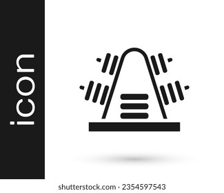 Black Metal rack with additional weights for barbell icon isolated on white background. Bodybuilding, fitness, sport, healthy lifestyle concept.  Vector