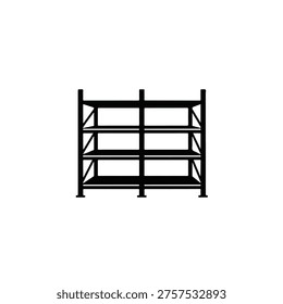 A black metal shelving unit with multiple horizontal bars and a sturdy frame