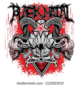 Black metal sign with goat skull, grunge vintage design t shirts