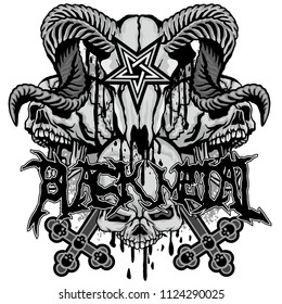 black metal sign with goat skull, grunge vintage design t shirts