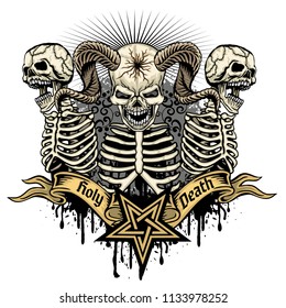 black metal sign with skull, grunge vintage design t shirts