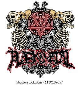 black metal sign,  with skull and pentagram, grunge vintage design t shirts