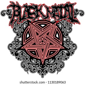 black metal sign,  with skull and pentagram, grunge vintage design t shirts
