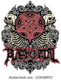 black metal sign,  with skull and pentagram, grunge vintage design t shirts