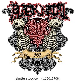 black metal sign,  with skull and pentagram, grunge vintage design t shirts