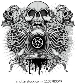 black metal sign skull and pentagram , grunge vintage design t shirts