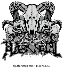 black metal sign skull and pentagram , grunge vintage design t shirts