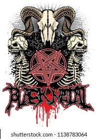 black metal sign skull and pentagram , grunge vintage design t shirts
