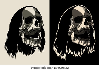 Black metal skull - skeleton head painted as hard rock music singer - vector illustration t-shirt print design