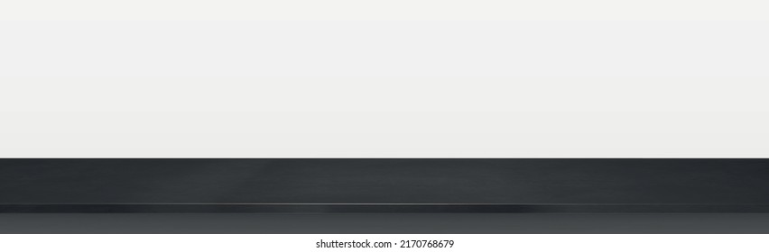 Black metal table top on white panoramic background, promotional web template - Vector illustration