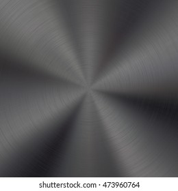 Black metal technology background with polished, brushed circular texture, chrome, silver, steel, aluminum for design concepts, web, prints, posters, wallpapers, interfaces. Vector illustration.