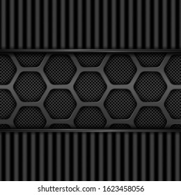 Black metal texture background. Honeycomb pattern. Vector design