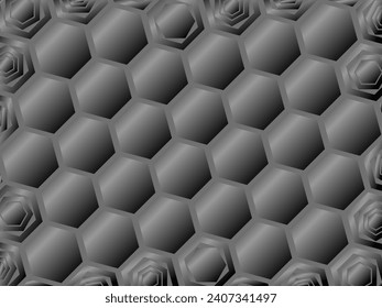 Black metal texture steel background hexagon pattern. Perforated metal sheet.