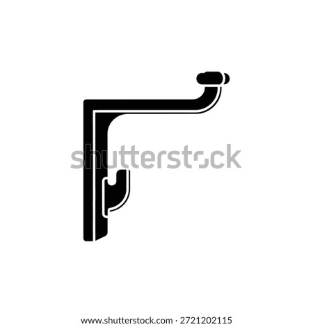 Black metal wall bracket with a right angle and curved arm on a white background.