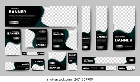 Black and metalic web ad banner template with photo place. vector