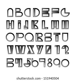 Black metallic alphabet set - Vector illustration