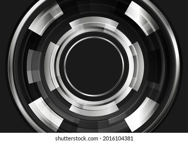 Black and metallic glossy circles gears abstract tech background. Vector futuristic design