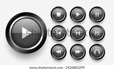 black and metallic multimedia control button sign in collection vector