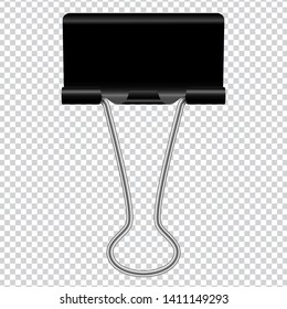 black metallic paper clips isolated on transparent background