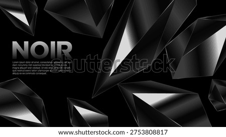 Black Metallic Polygon Background - Futuristic Dark Crystal Geometry Abstract