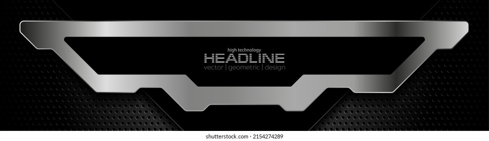 Black and metallic technology abstract geometric background. Vector banner design