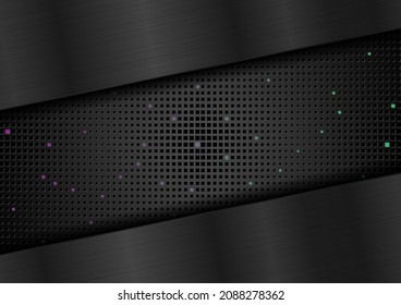 Black metallic texture and square dots geometric abstract background. Vector design