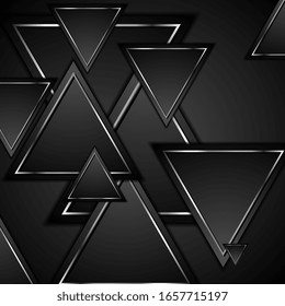 Black and metallic triangles abstract technology background. Geometric vector design