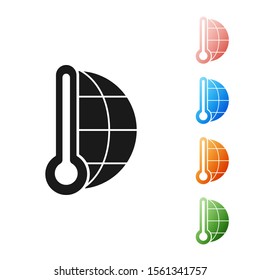 Black Meteorology thermometer measuring heat and cold icon isolated on white background. Thermometer equipment showing hot or cold weather. Set icons colorful. Vector Illustration