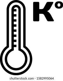 Black Meteorology thermometer measuring heat and cold icon isolated on white background. Temperature Kelvin.  Vector Illustration