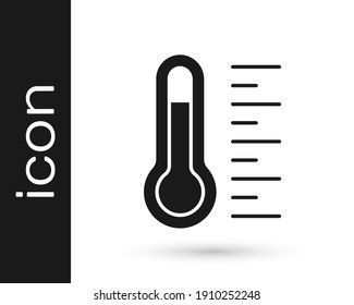 Black Meteorology thermometer measuring icon isolated on white background. Thermometer equipment showing hot or cold weather.  Vector