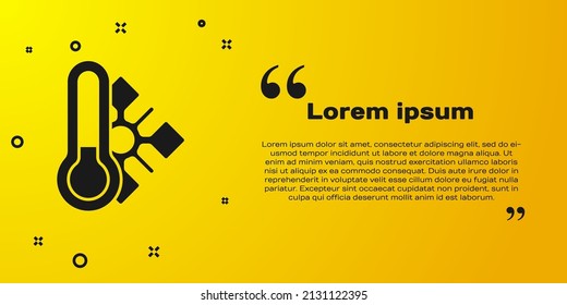 Black Meteorology thermometer measuring icon isolated on yellow background. Thermometer equipment showing hot or cold weather.  Vector