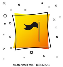 Icono del viento del viento del viento de la Meteorología Negra aislado en fondo blanco. El viento indica la dirección y la fuerza del viento. Botón cuadrado amarillo. Ilustración vectorial