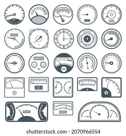 Iconos del medidor negro aislados en fondo blanco
