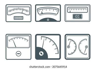 Black meter icons set isolated on white background