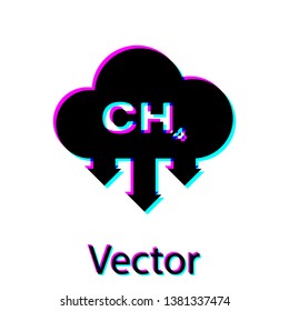 Black Methane emissions reduction icon isolated on white background. CH4 molecule model and chemical formula. Marsh gas. Natural gas. Vector Illustration