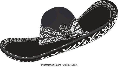 Black mexican charro sombrero, with white embroidery