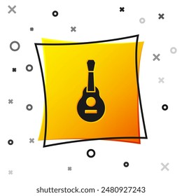 Black Mexican guitar icon isolated on white background. Acoustic guitar. String musical instrument. Yellow square button. Vector