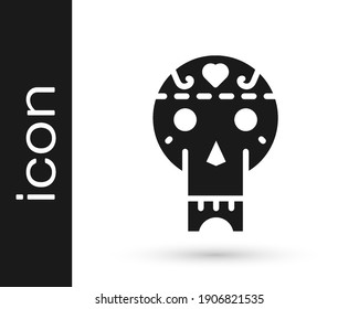 Black Mexican skull icon isolated on white background.  Vector